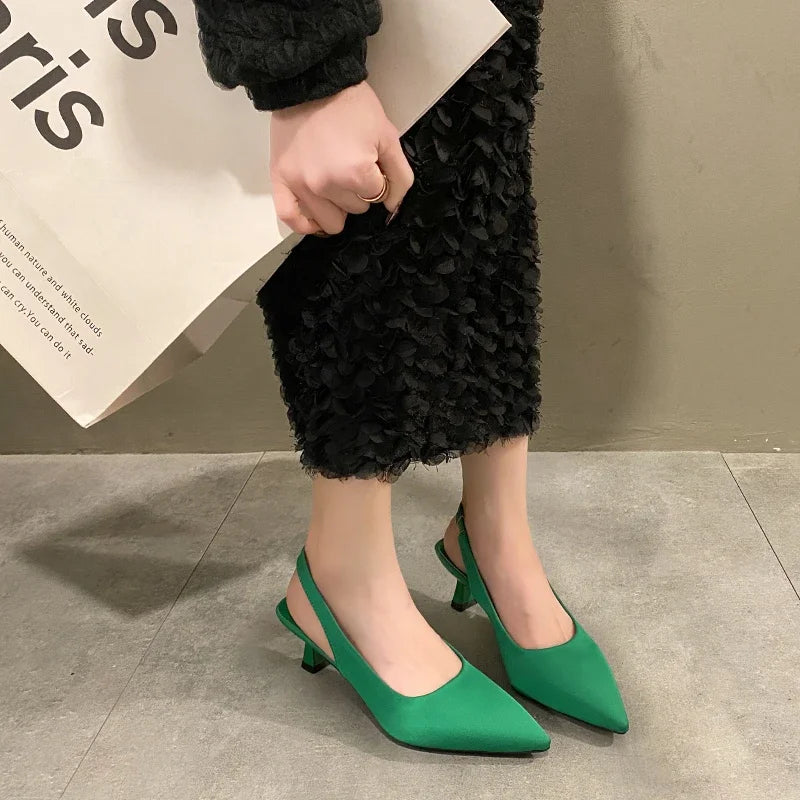 Ladies Shoes on Sale 2024 Fashion Slip on Women's Pumps Autumn Pointed Toe Solid Dress Mid Heel Office Small Fresh High Heels