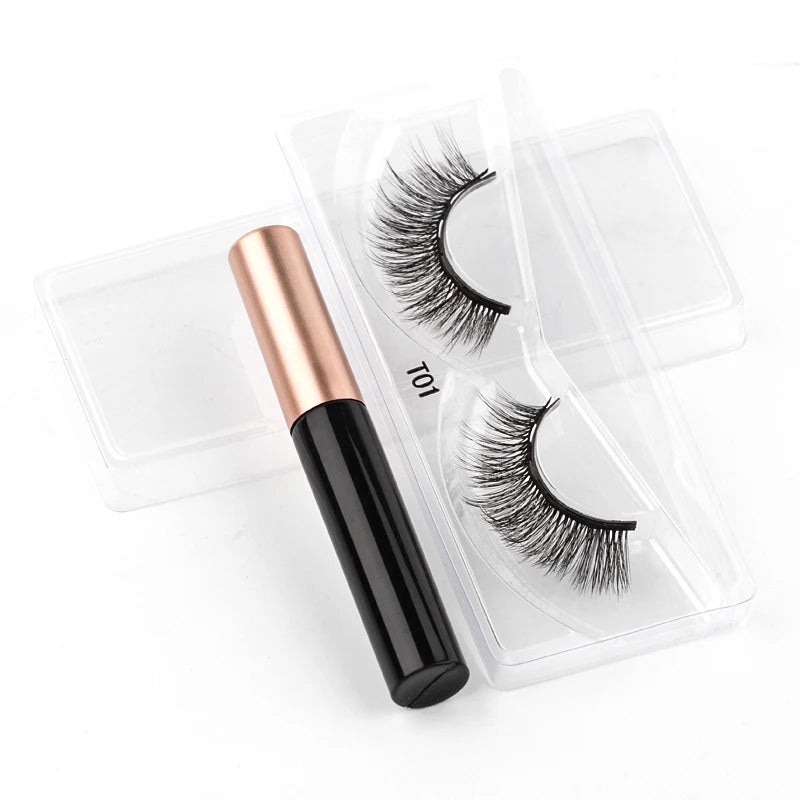 Magnetic Eyelashes Set 1/2/3 Pairs Natural Long False Eyelashes Soft Mink Lashes Waterproof Liquid Eyeliner Tweezer Makeup Tools