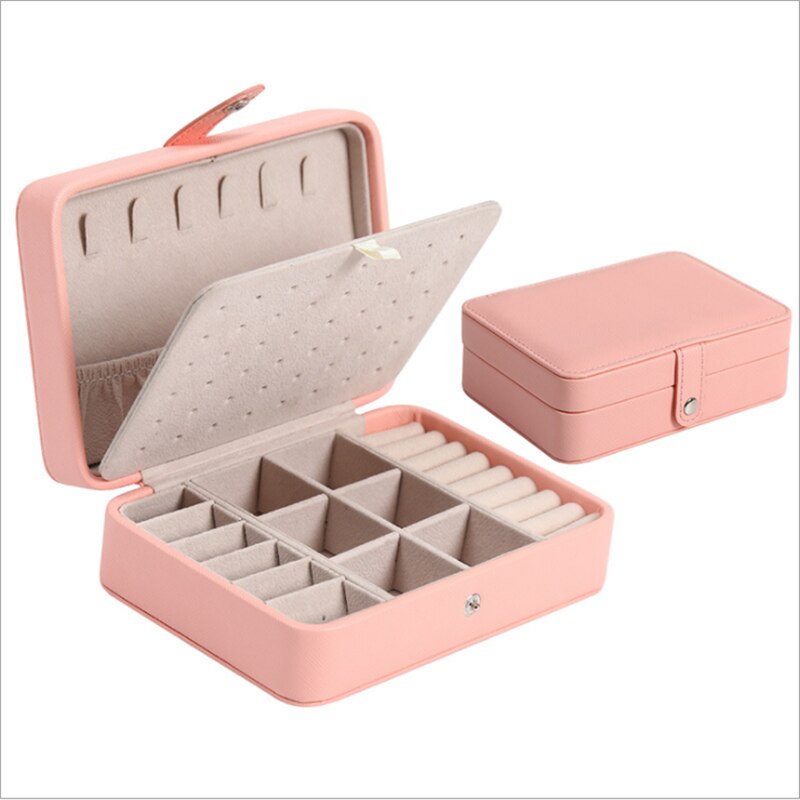 Simple Girl Earrings Plate Portable Leather Necklace Ring Multi Function Jewelry Storage Box