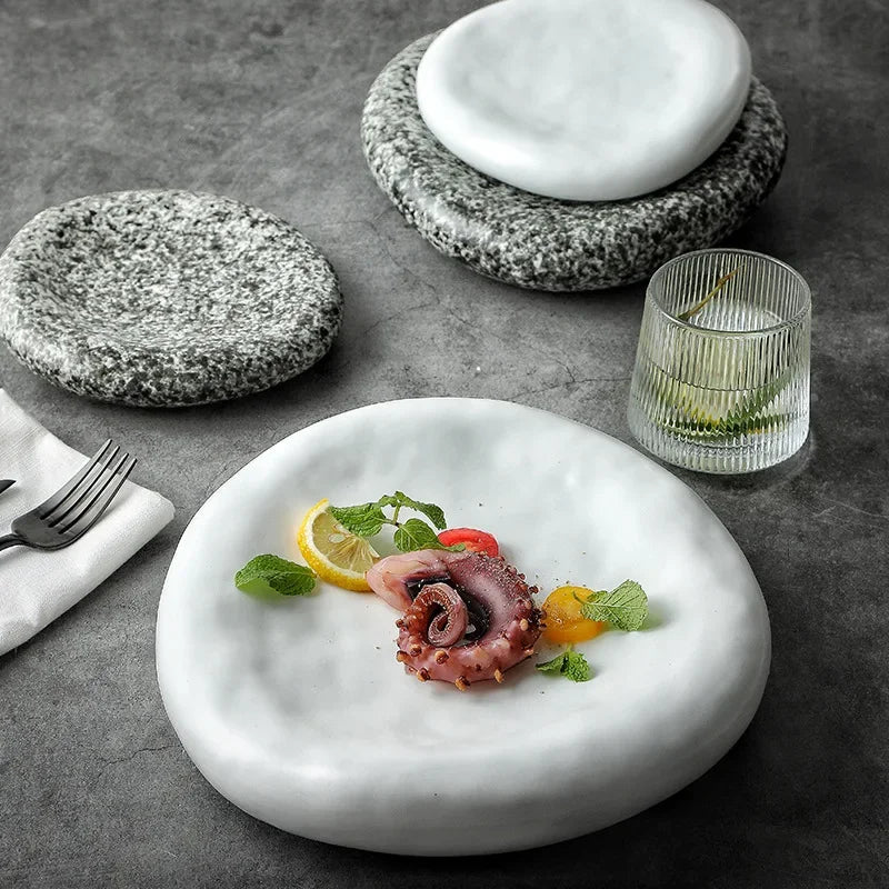 Double Layered, Irregular, Ceramic Plates, Sushi Plates, Kitchen Utensils, Appetizers, Dessert Bowls, Restaurant Service Plates