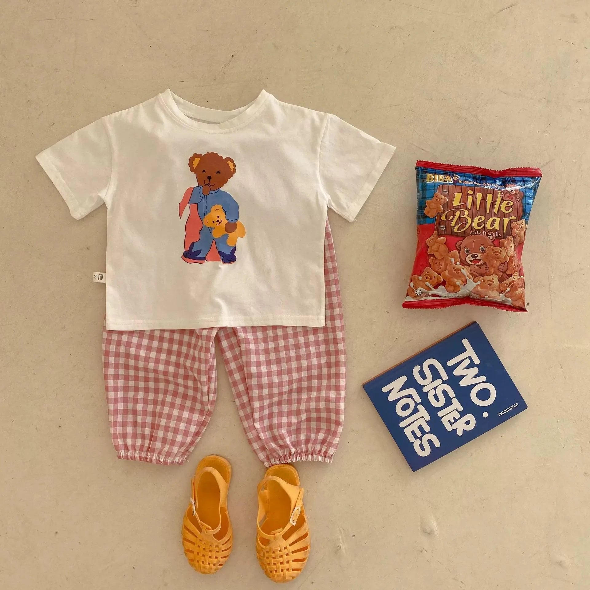 Children's Wear Set Printed Bear Lovely Baby Girl Boy Short Sleeve T-shirt Pants Kids Clothing Summer Casual Outfits 6m-6y Suit