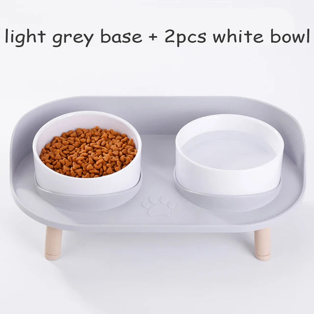 Cat Double Bowls Feeder Adjustable Height Pet Cats Drinker Water Bowl Elevated Feeding Kitten Supplies Food Feeders Dogs Dish