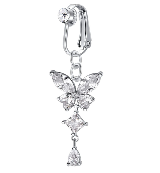 No-Piercing Belly Button Bar with 3D Butterfly Charm