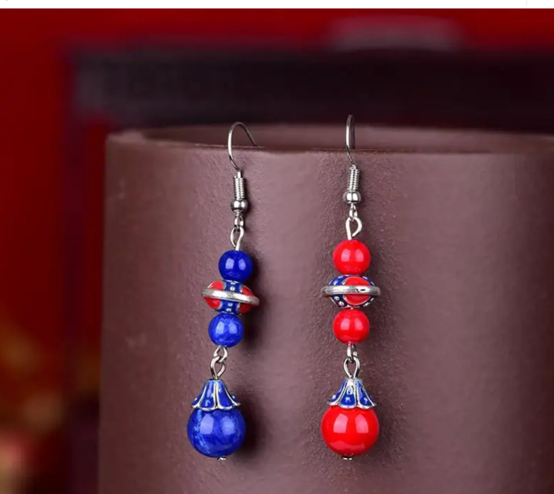 Blue Jade Beaded Earrings Chalcedony Fashion Gift Designer Women Drop Jewelry Talismans 925 Silver Gemstone Natural Carved