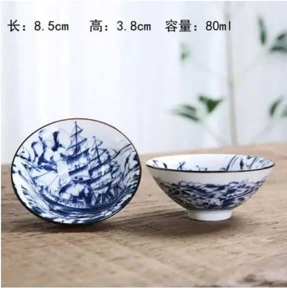 6 sets Chinese ceramic cups fish cups blue and white  teapot small porcelain tea bowl tea cup teaset accessories drink Drinkware