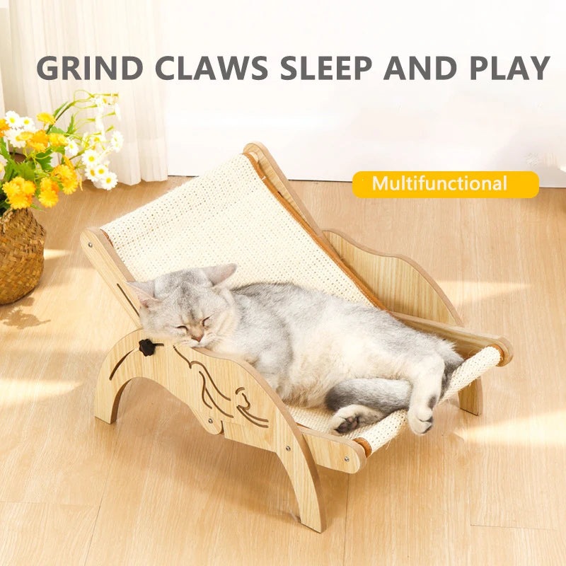 Wooden Cat Scratcher Board Adjustable Cat Recliner Sisal Cat Sleeping Bed Nest Beach Comfort kitten Sofa Cat Accessories 2024