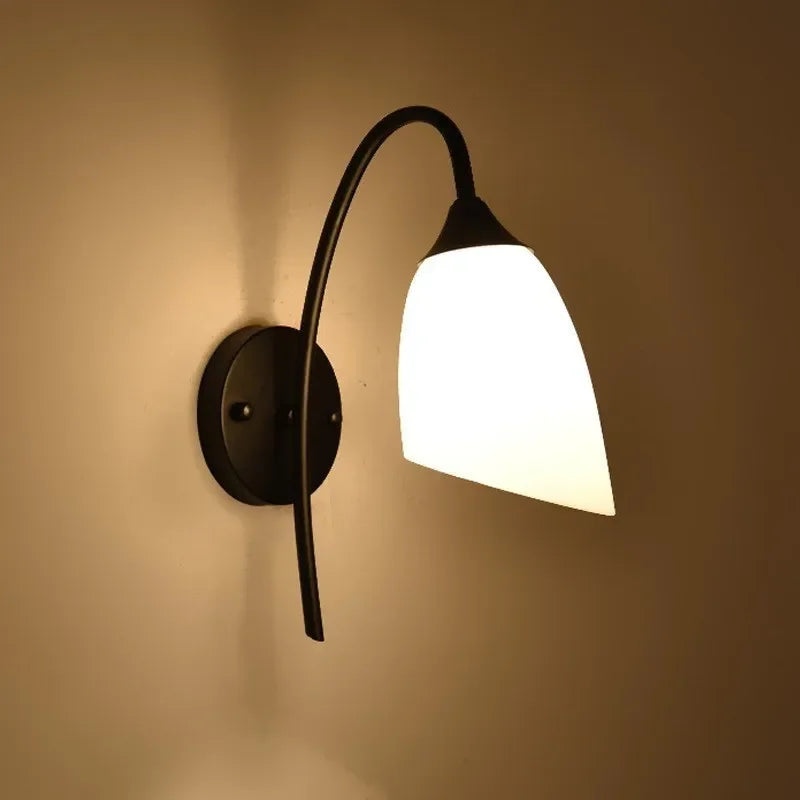 Modern Minimalist Wall Lamp Glass Shade For Bedroom Stair  Bedside Lights Decoration Loft Indoor Black E27 Base Home Decoration