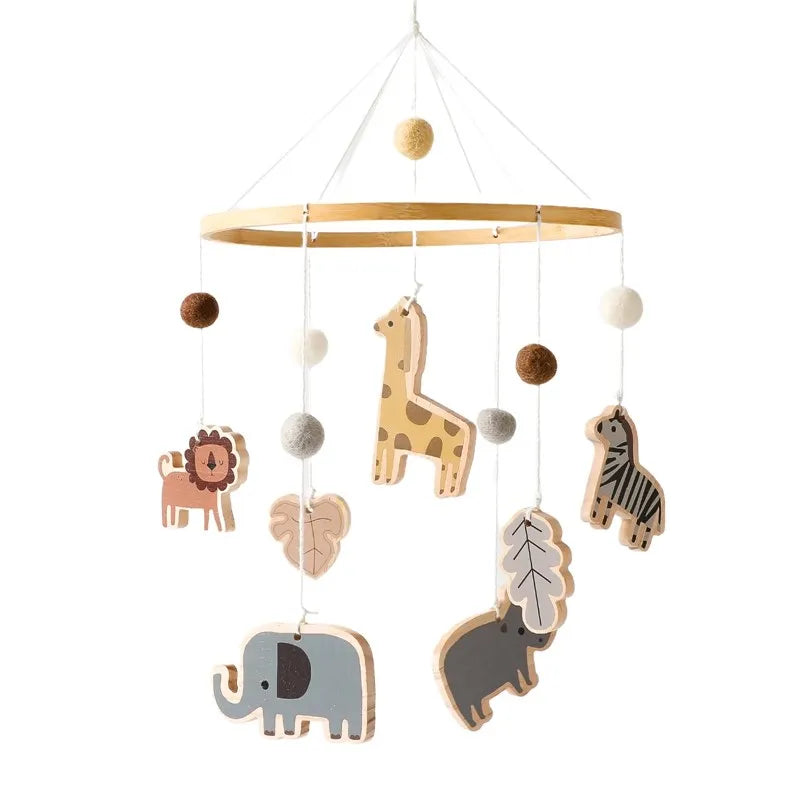 Baby Crib Mobile Rattle Toy Wooden Bed Bell Mobile Hanging Teddy Velvet Bear Doll Toy Newborn Music Box Crib Mobile Bracket Gift