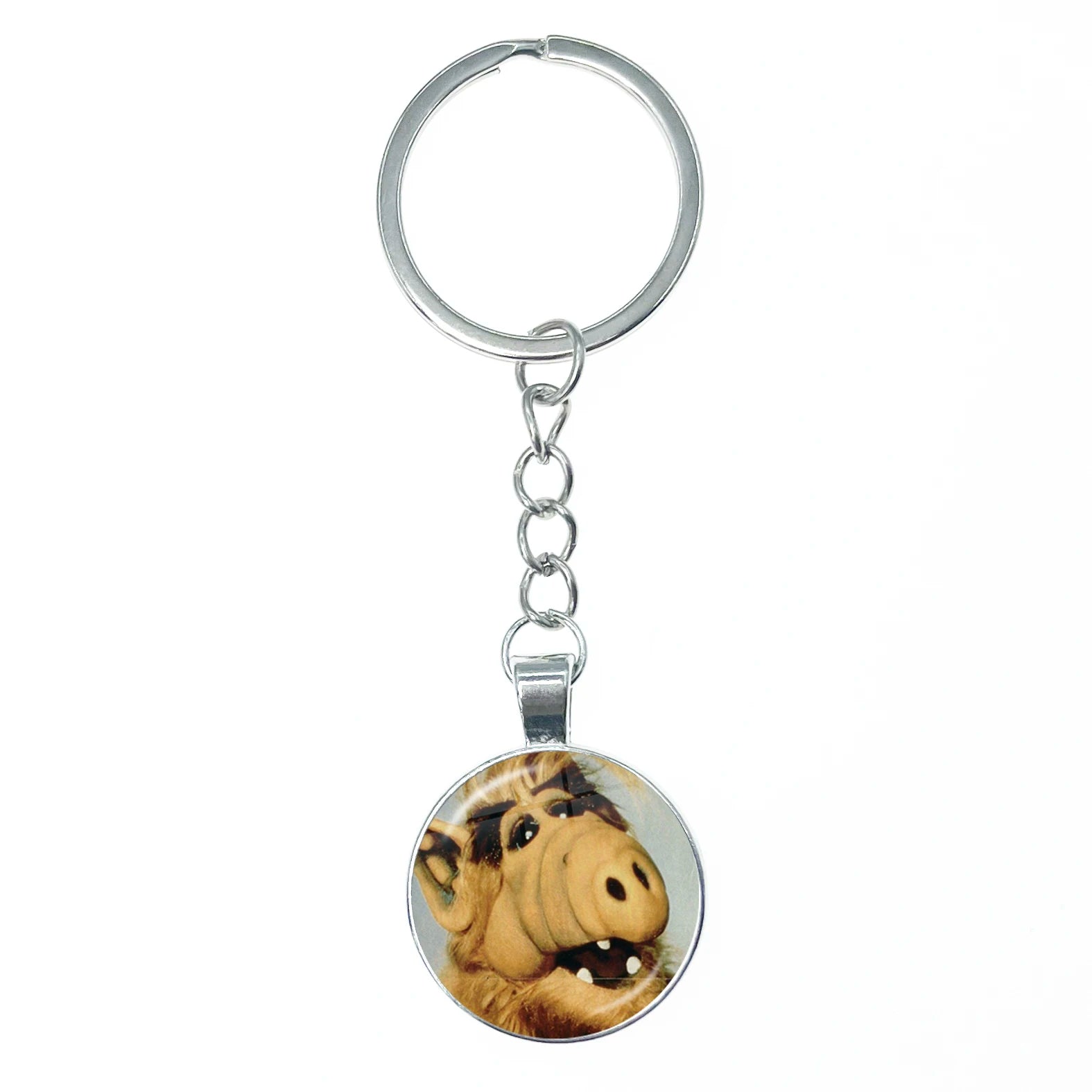 Alf Cartoon Keychain Glass Dome Cabochon KeyRing Bag Car Key Chain Ring Holder Charms Jewelry Gifts