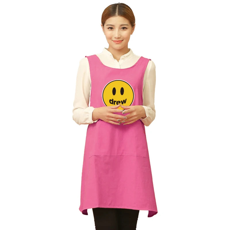 &Cute Funny Japanese-style Apron Work Clothes Home Kitchen Cooking Breathable Cotton Waist Pinafore Women Apron