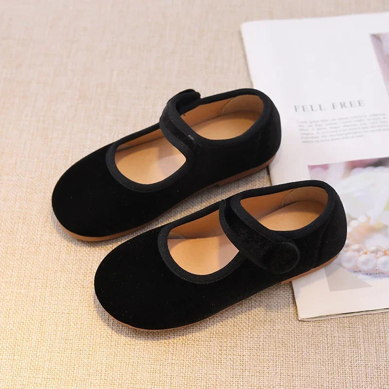 New 2024 Autumn Children Princess Shoes Girl's Ballet Flats Fashion Concise Style velvet Shallow Elegant Kids Flats