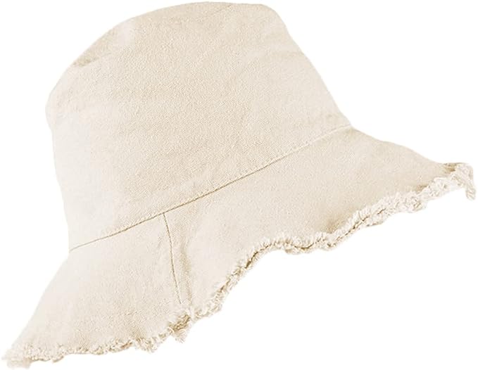 LUCKYSONG Bucket-Hat Distressed Sun-Protection Washed-Cotton Beach-Sun-Hat - Summer Wide Brim(3.2inch Brim) Beach Cap(Size:S-M)