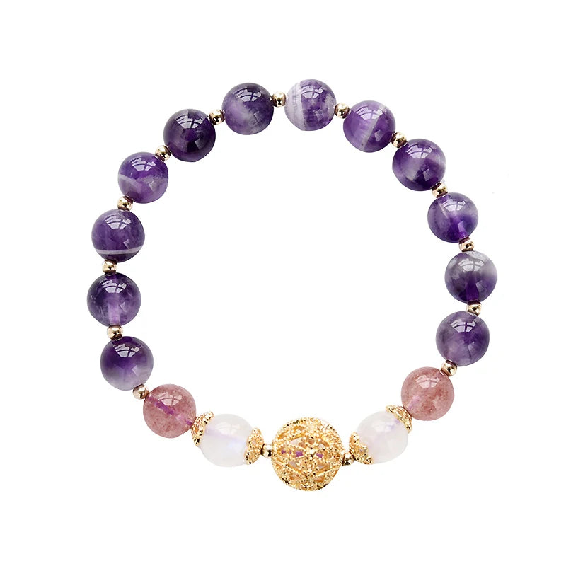 Ruifan Gold Hollowed-out Bead Natrual Amethyst