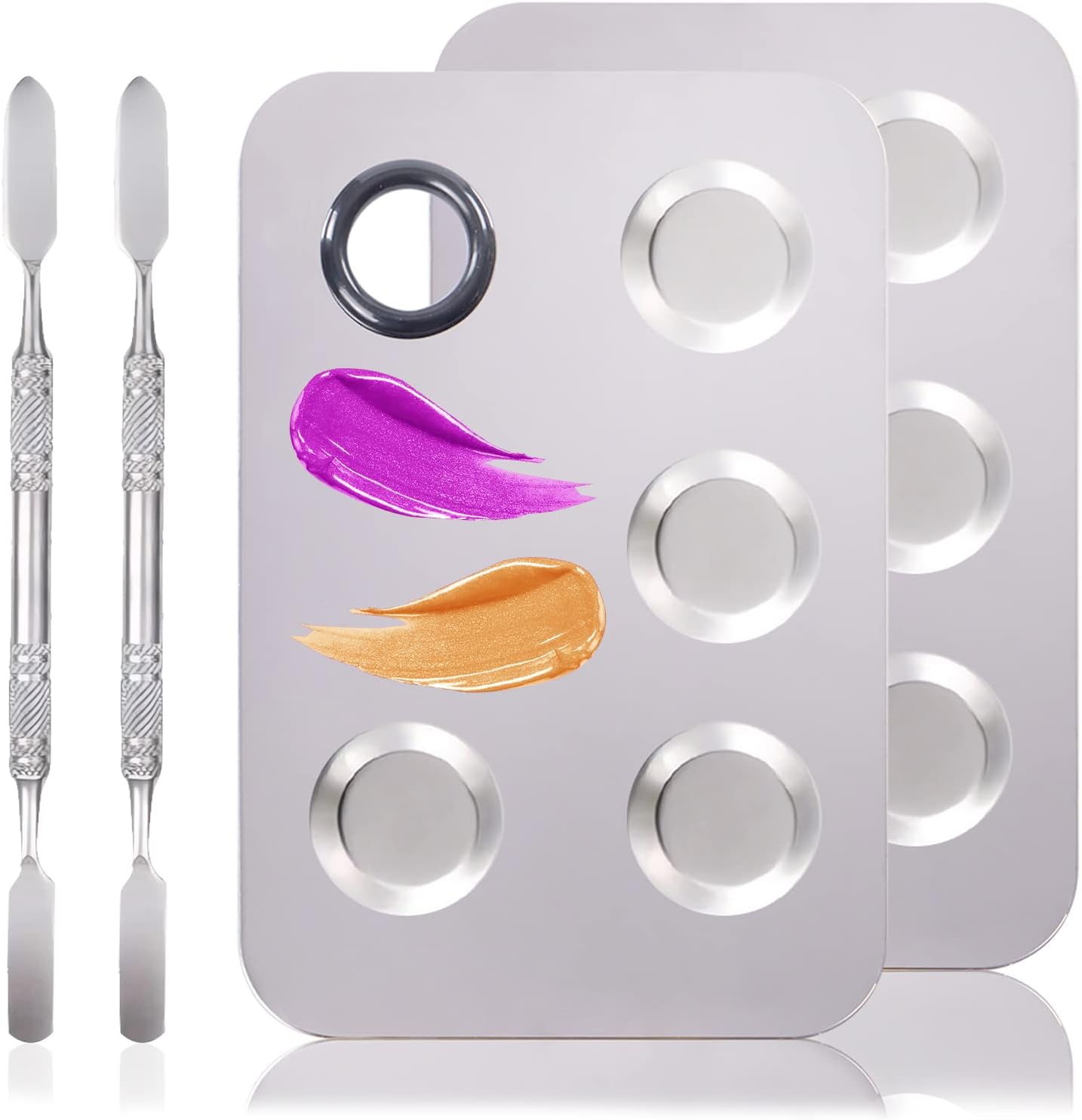 Stainless Steel Metal Makeup Palette with Spatula Artist Tool for Mixing Foundation Nail-Art, Cosmetic Makeup Palette, Makeup Plate, 6×4