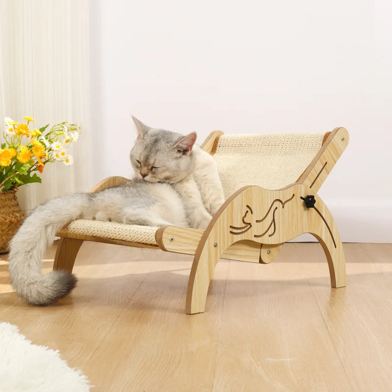 Wooden Cat Scratcher Board Adjustable Cat Recliner Sisal Cat Sleeping Bed Nest Beach Comfort kitten Sofa Cat Accessories 2024