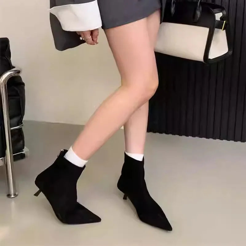 Women Pointed Toe Ankle Boots Woman Party Shoes Fashion Autumn Zipper Concise Short Booties Sexy Thin Low Heels