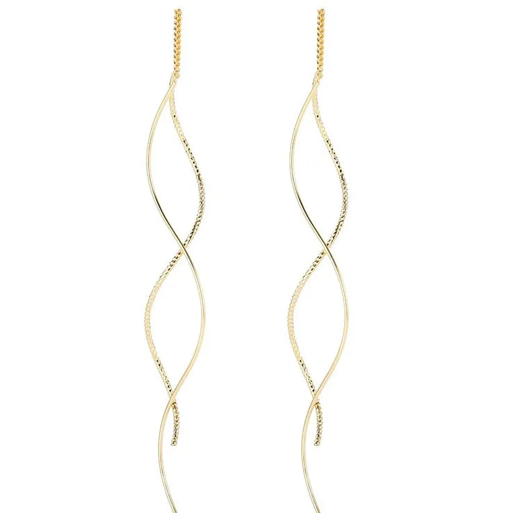 BF CLUB 925 Sterling Silver Earrings For Women Trendy Gold Long Line Earring Jewelry Prevent Allergy Party Accessories