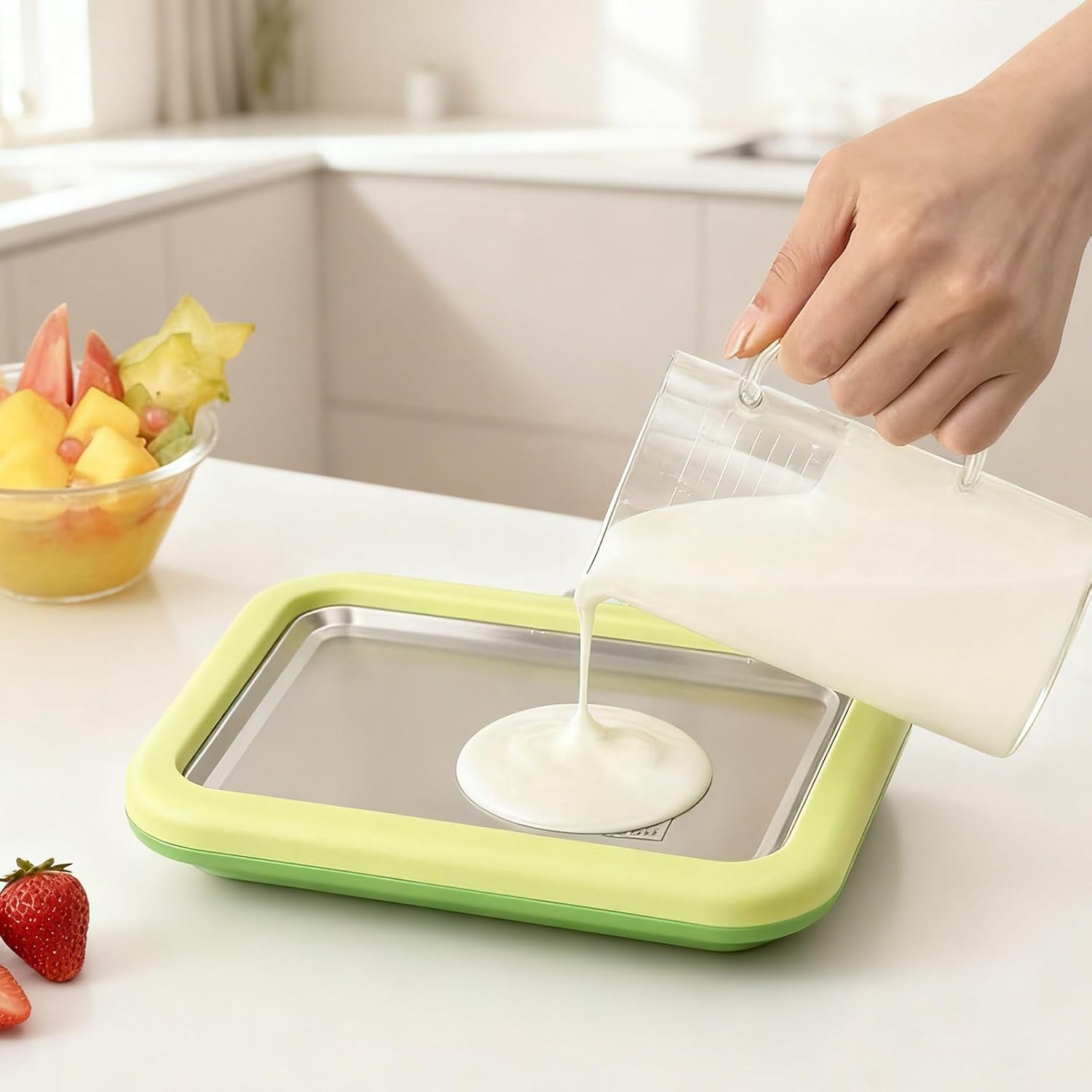 2026 New Rolled Ice Cream Maker Kids, Instant Freeze Plate with 2 Scrapers, DIY Homemade Ice Cream Tray, Yogurt, Sorbet, Food-Grade Stainless Steel, Fun Family Activity