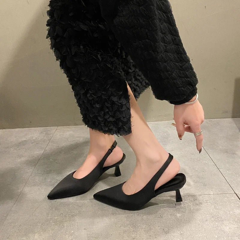 Ladies Shoes on Sale 2024 Fashion Slip on Women's Pumps Autumn Pointed Toe Solid Dress Mid Heel Office Small Fresh High Heels