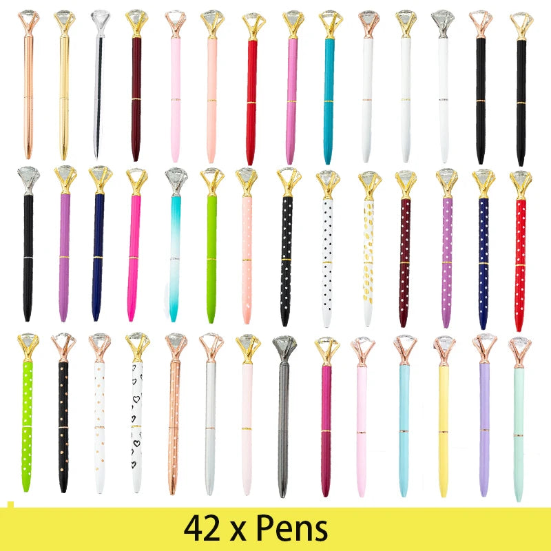 42Pcs Luxury Portable Big Crystal Pen Diamond Ballpoint Pens Stationery Ballpen Home Office School Supplies