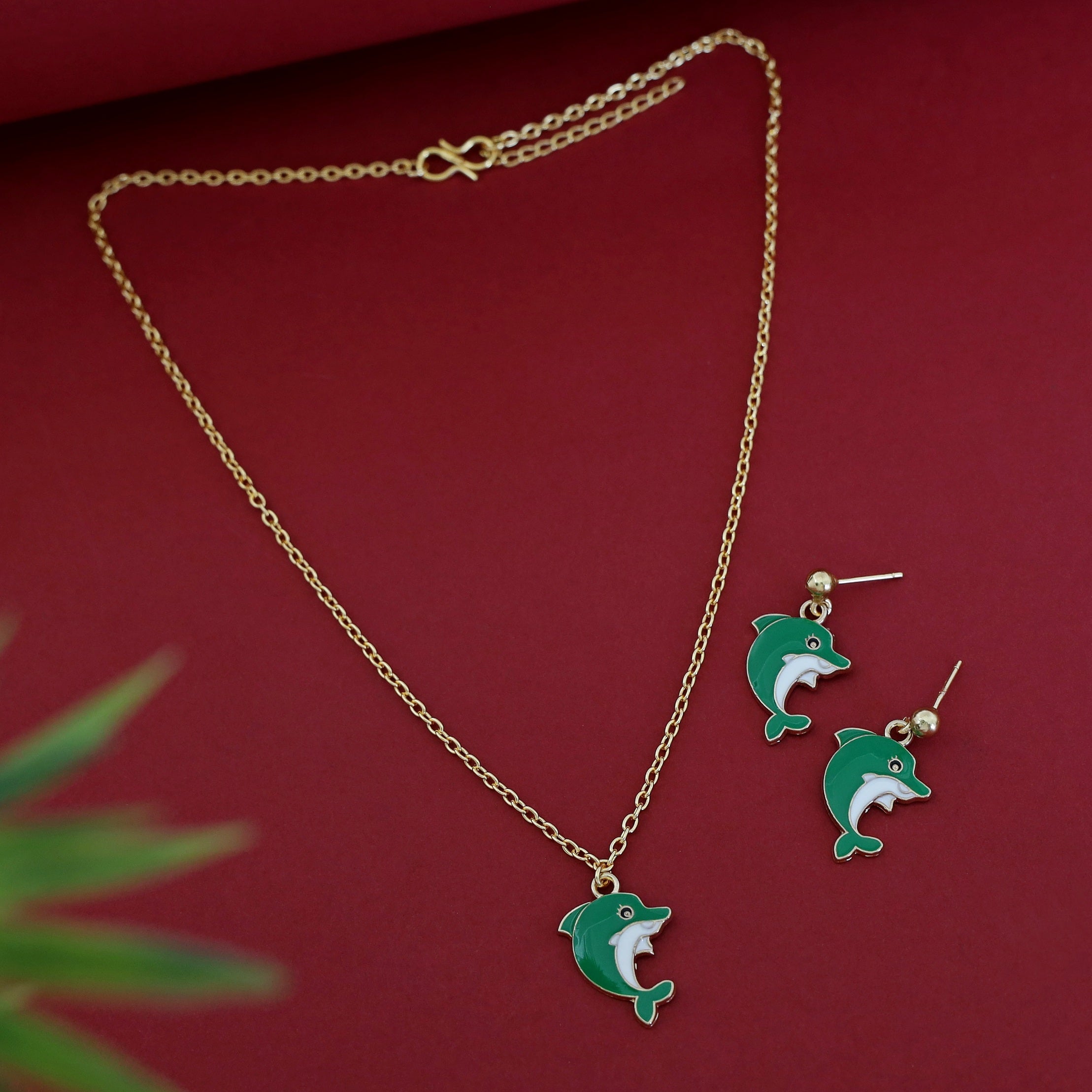 Kids Charm Tiny Dolphin Neckpiece With Earring