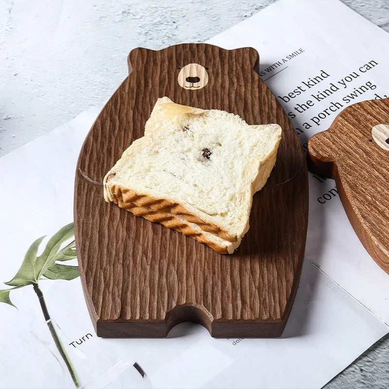 Pizza Bread Plate Cute Bear Tray Wood Board Bear Tray Walnut Chopping Board Table Decor Wooden Plate Coaster Kitchen Accessories