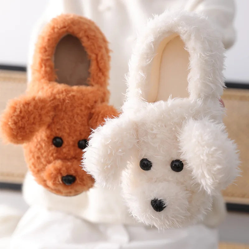 Pallene Short Fur Slippers For Women 2023 Winter Warm Furry Cozy Cotton Shoes For Home Indoor Cute Dog Couples Antiskid Slippers