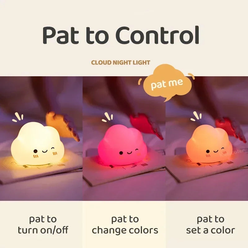 Cloud Night Light for Kids, Adorable Touch Night Lamp Silicone Dimmable LED Rechargeable Bedside Night Lights for Bedrooms