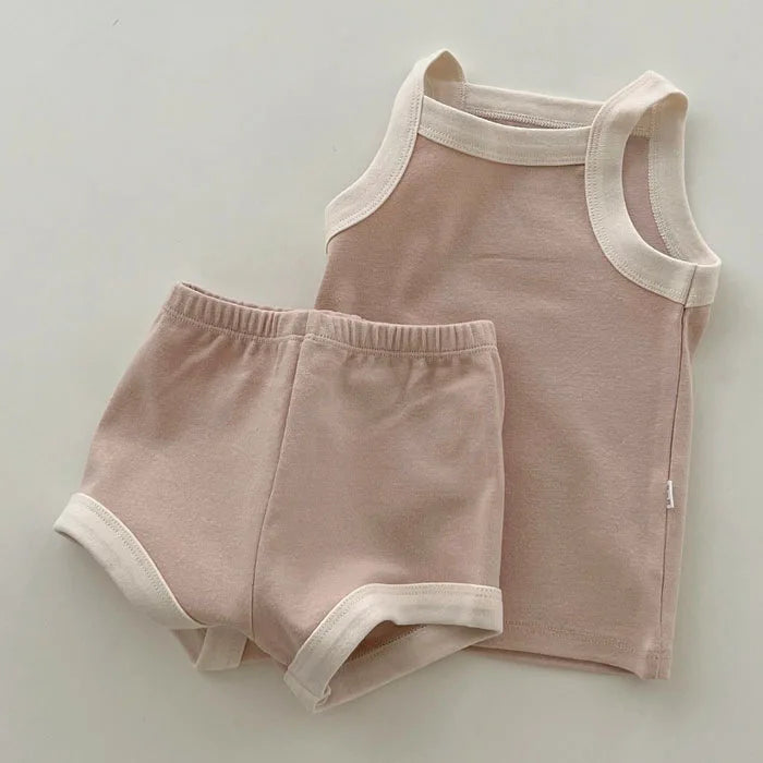 Boy Girl Summer Thin Cotton Vest + Shorts 2pcs Suit