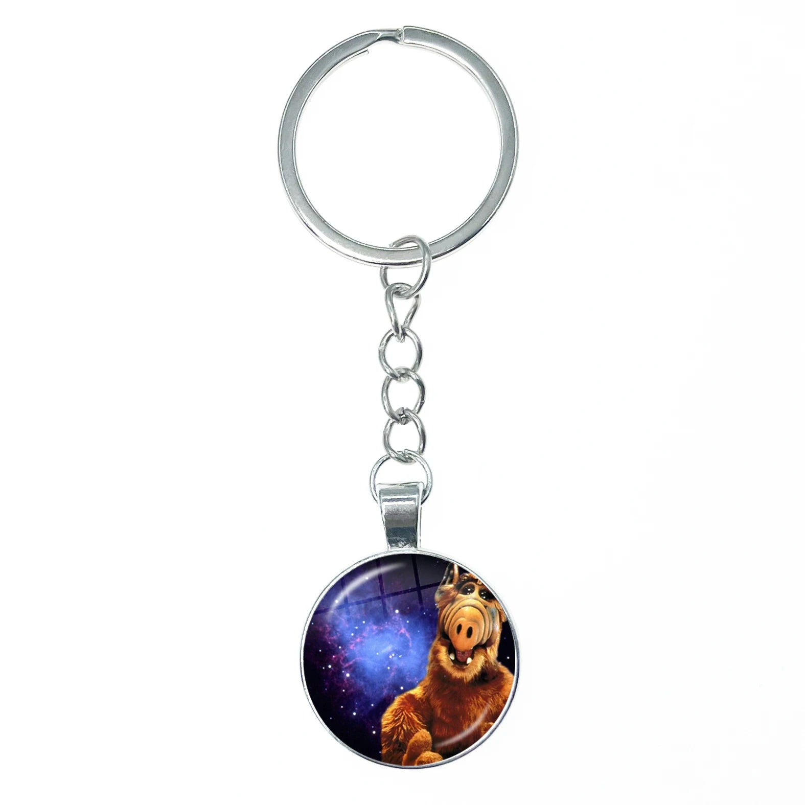 Alf Cartoon Keychain Glass Dome Cabochon KeyRing Bag Car Key Chain Ring Holder Charms Jewelry Gifts