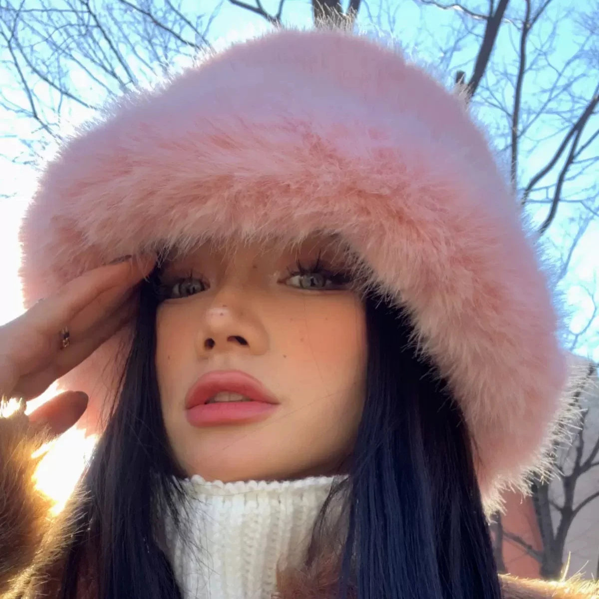 2024 Fluffy Faux Fur Bucket Hats Women Rabbit Fur Warm Thick Plush Winter Hat Lady Fashion Luxury Panama Furry Fisherman Cap Y2k