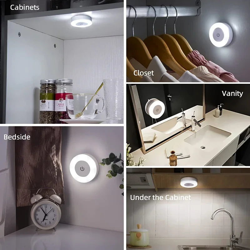 3 Modes LED Night Lights USB Charged Magnetic Base Wall Light Portable Round Dimming Sensor Lamp for Kitchen Bedroom Lighting