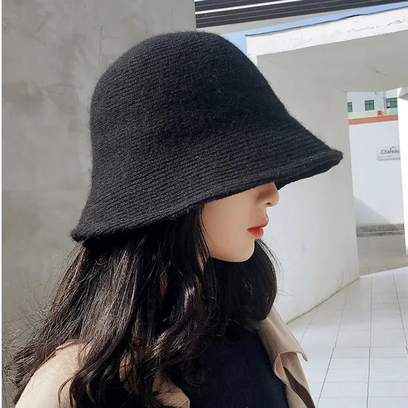 MAXSITI U Solid Keep warm Wool Bucket Hat for Women Autumn and Winter Fisherman Hat  Vintage Knitting Basin caps for ladies