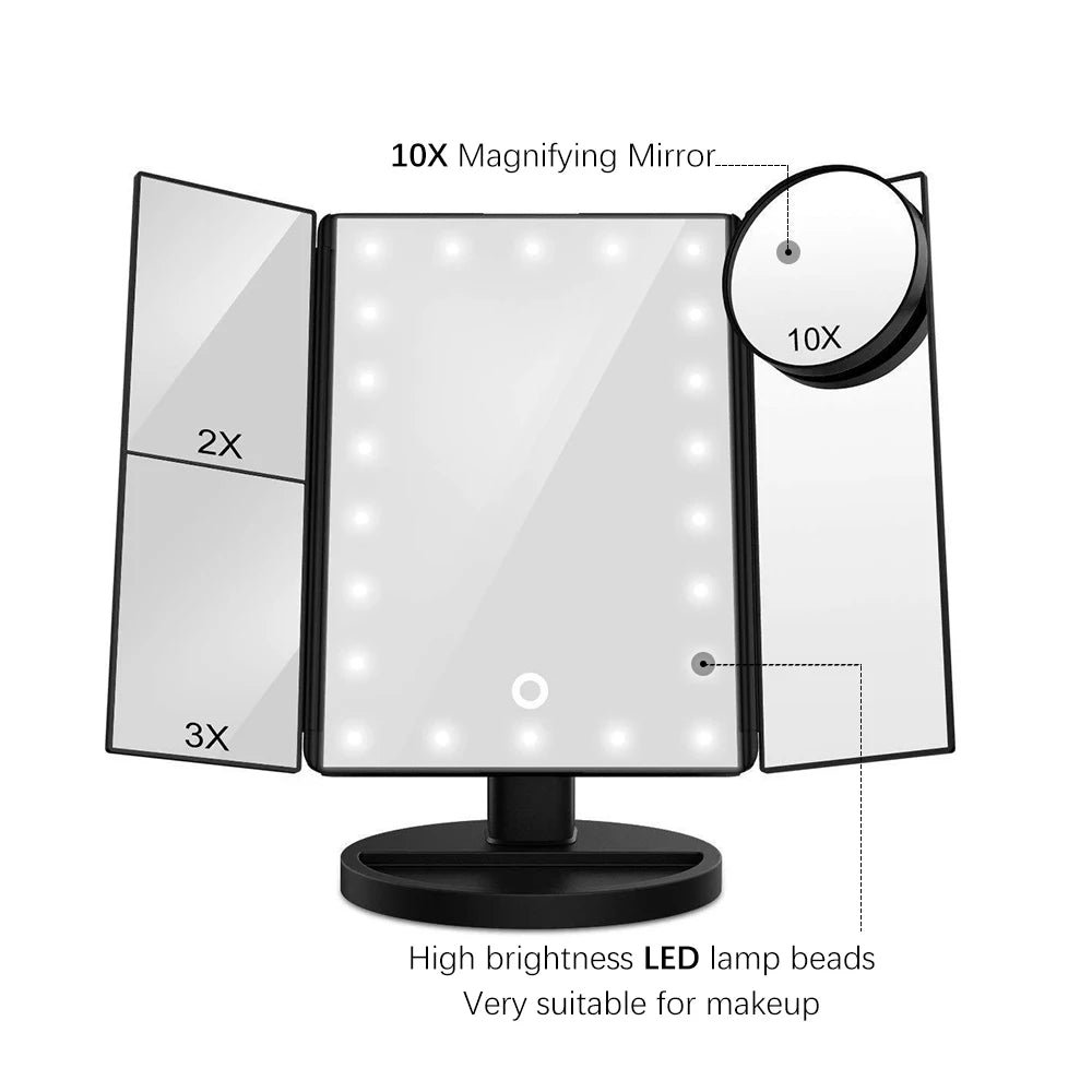 Makeup Mirror 2X 3X 10X Magnification Vanity Mirrors 22 LED Light Touch Switch Dimmable Rotatable Dressing Desktop Beauty Mirror