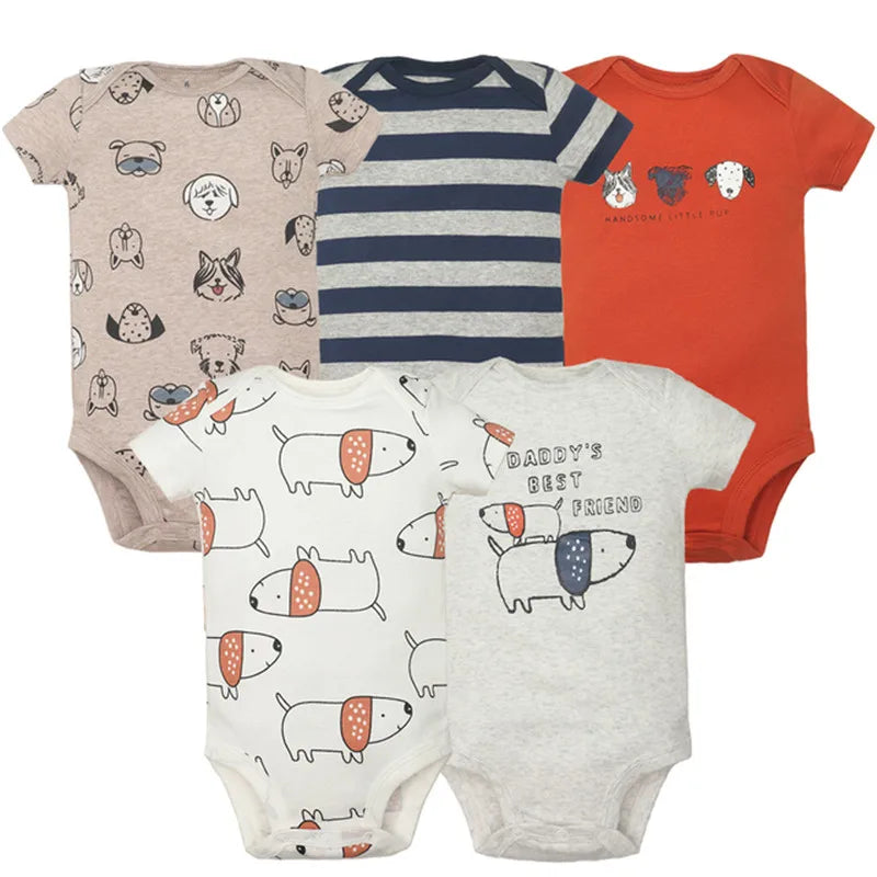 5Pieces Unisex Baby Bodysuits Fashion Body Suits Short Sleeve Newborn Infant Jumpsuit Cartoon Baby Boy Girl Clothes Set Summer