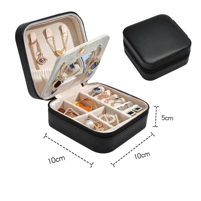 Portable Jewelry Storage Box Travel Organizer Jewelry Case Leather Storage Earrings Necklace Ring Jewelry Organizer Display