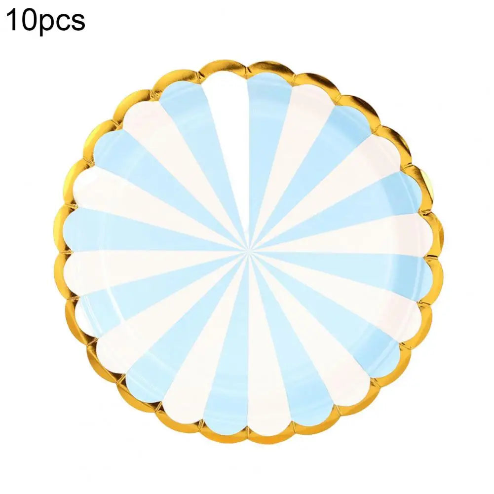 10Pcs 7/9 Inch Paper Plates Anti-skid Thick Gilding Stripe Paper Dishes Round Cake Dessert Snack Tray Favors Supplies for Party