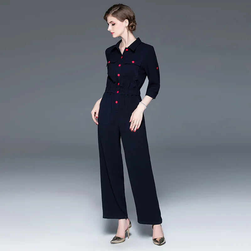 Women's 2024 autumn new fashion lapel cropped sleeves autumn section jumpsuit