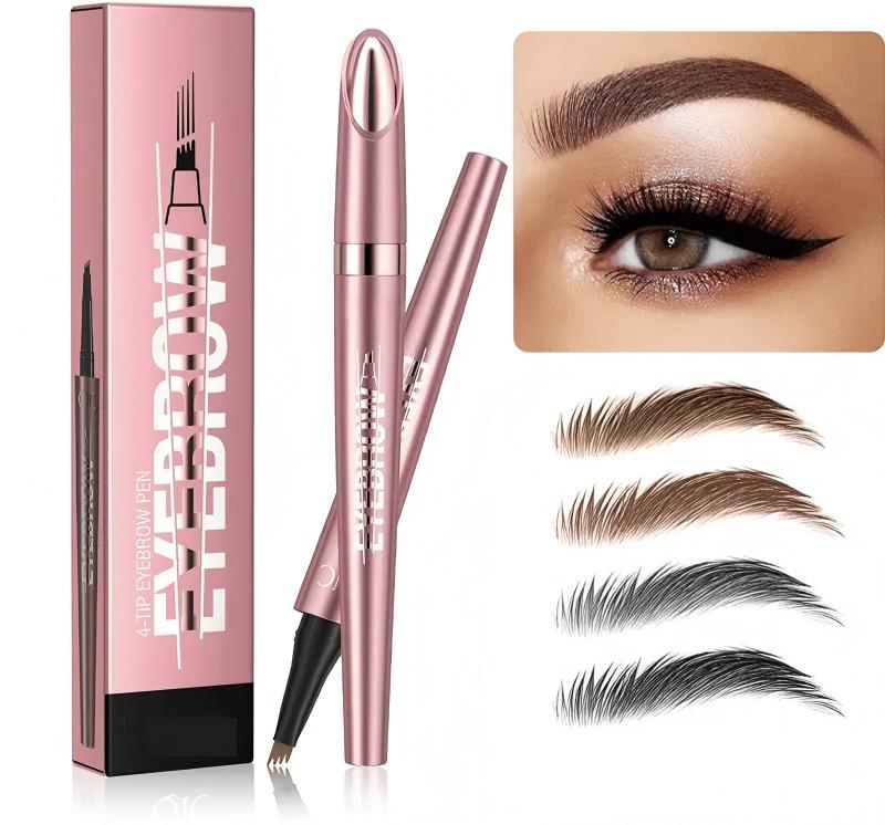 4-Tip Microblade Brow Pen - Waterproof Liquid Eyebrow Pencil for Natural Hair-Like Strokes