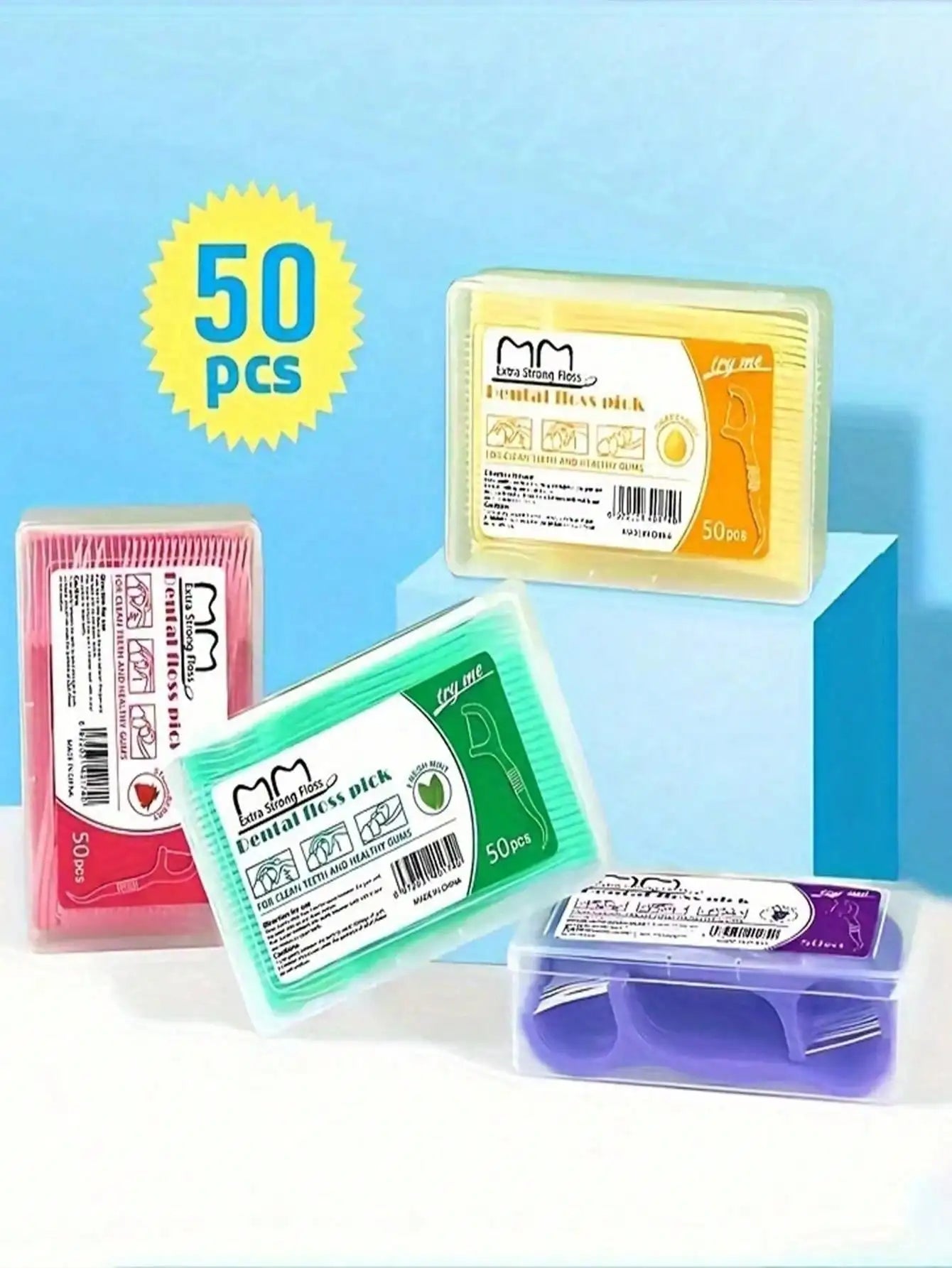 50pcs/box Super Thin Smooth Disposable Floss, Individually Packaged, Fruit Flavor Floss Stick, Home Pack Toothpick, Portable Box