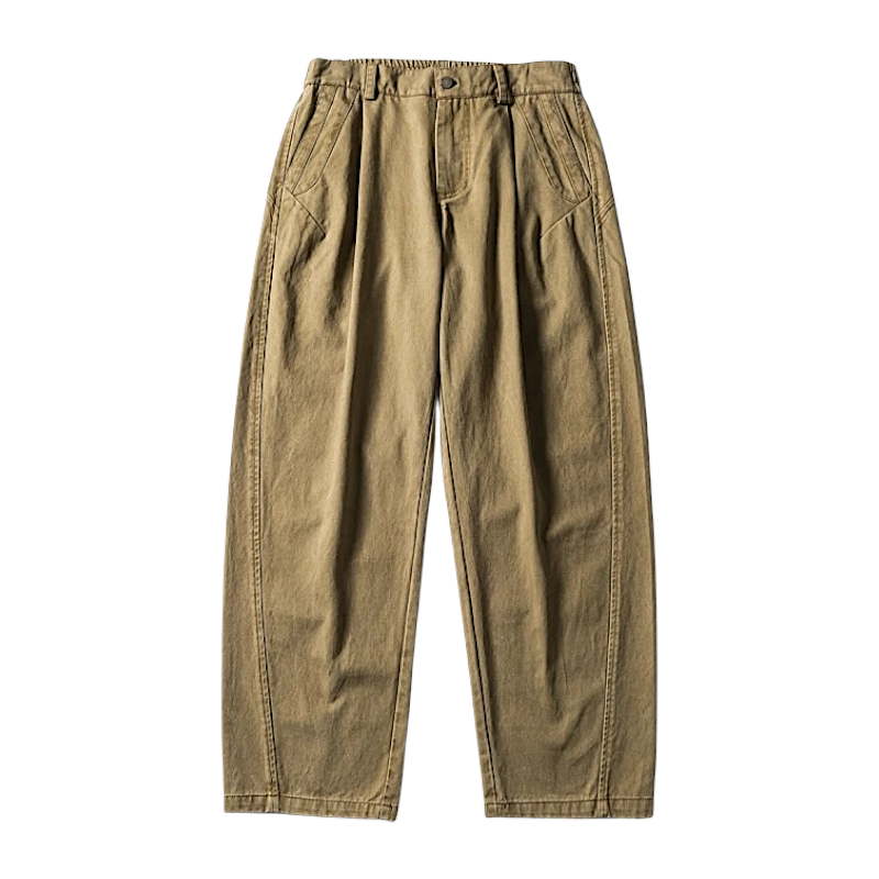 Cotton twill pants with curve seams