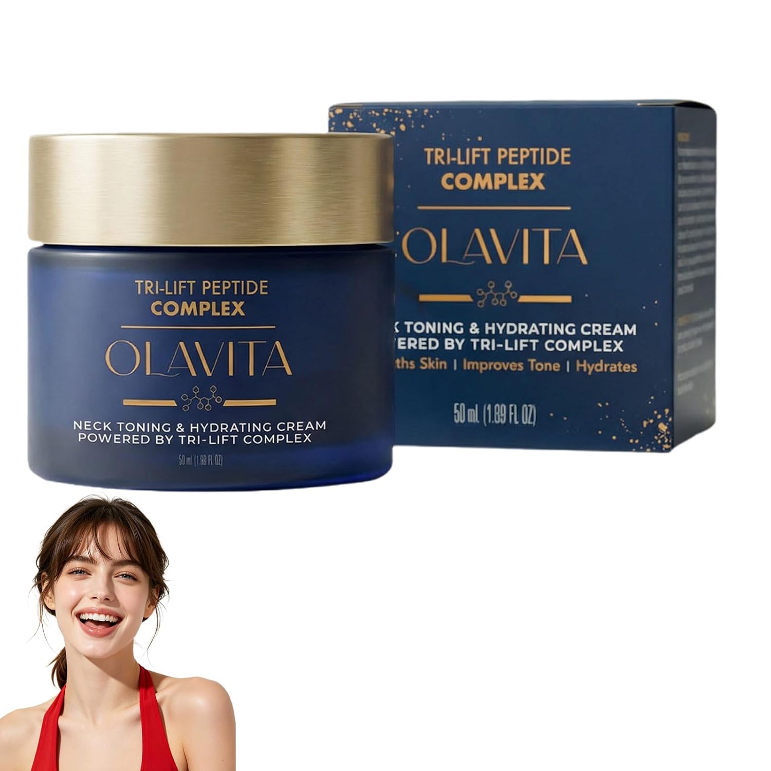 Olavita Tri-Lift Peptide Complex Cream, Tri Lift Peptide Cream, Intensely Moisturizing, Lifting, Plumping, And Firming Skin; Suitable for All Skin Types.
