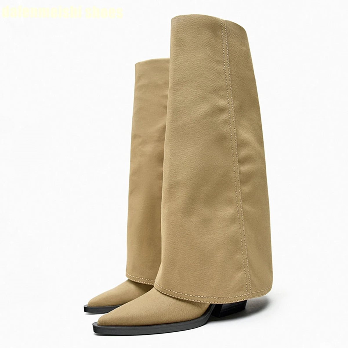 Autumn Winter New Style Denim Boots Pointed Toe Thick Heel Trouser Boots Women's Ovet Knee Boots High Heel Western Cowboy Boots