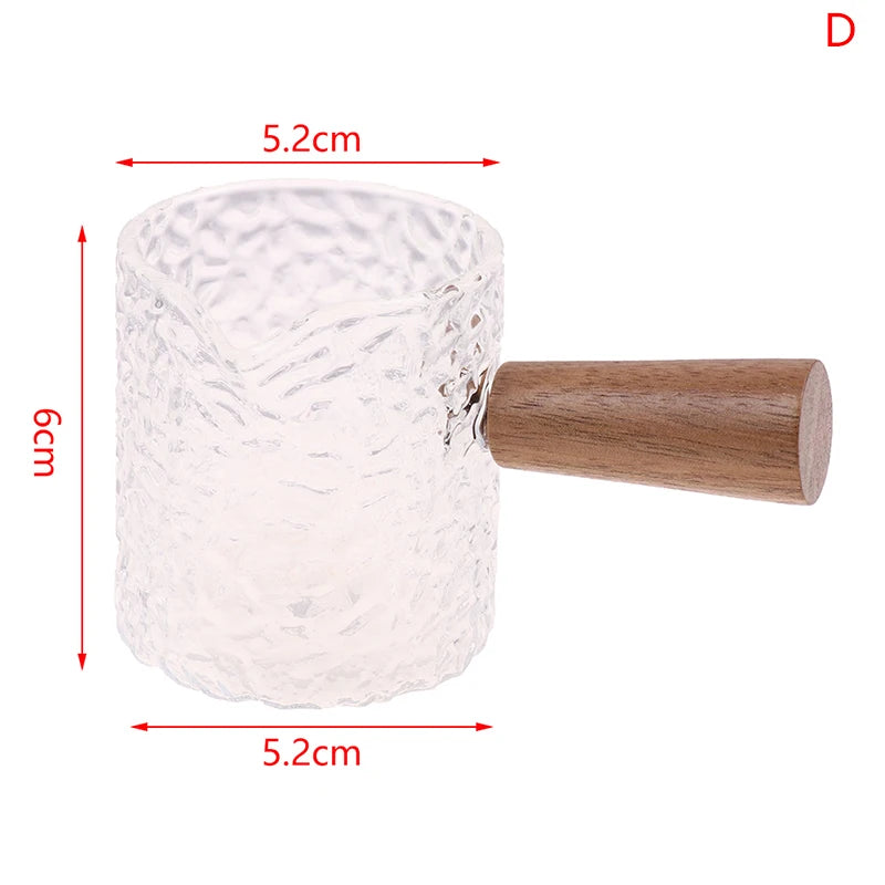 50ml 80ml 100ml Wood Handle Glass Espresso Measuring Cup Double/Single Mouth Milk Jug Coffee Supplies Clear Kitchen Measure Mug