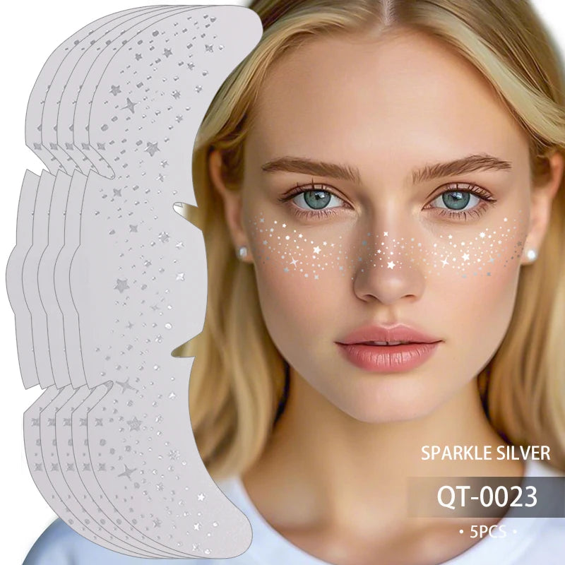 1/5pcs Glitter Skincare Freckles Face Tattoo Stickers Golden Silver Sparkle Freckle Speckle Makeup Patch For Women Face Makeup
