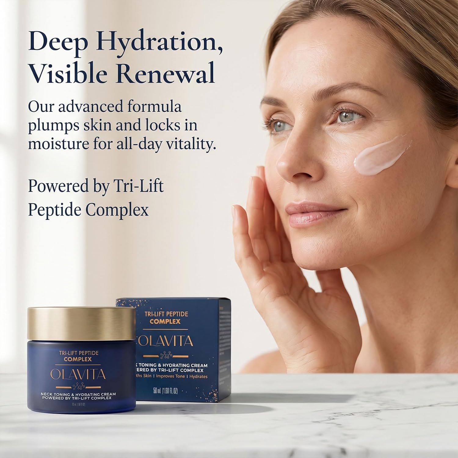 Olavita Tri-Lift Peptide Complex Cream, Tri Lift Peptide Cream, Intensely Moisturizing, Lifting, Plumping, And Firming Skin; Suitable for All Skin Types.