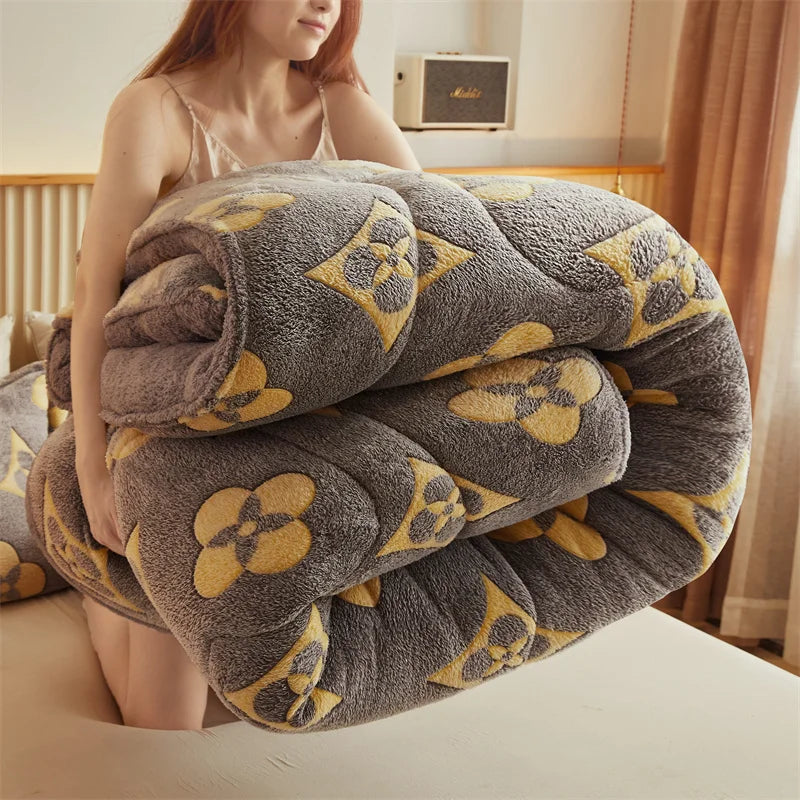 Thickened Winter Blanket Quilt Lamb Wool Double Layer Thick Warm Blanket 150/180/200 Comforter Throw Blankets for Beds