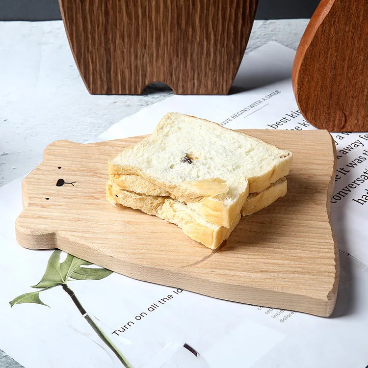 Pizza Bread Plate Cute Bear Tray Wood Board Bear Tray Walnut Chopping Board Table Decor Wooden Plate Coaster Kitchen Accessories