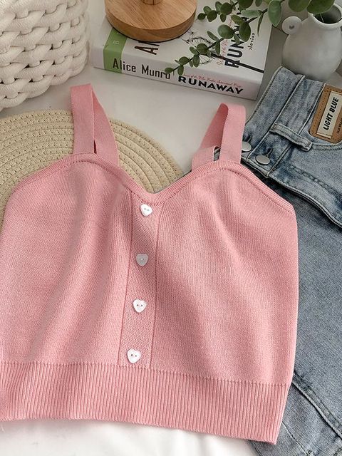 HELIAR Tops Women Crop Tops Summer Plain Button Up Cute Knitted Tops Tank Tops For Women 2022 New Fashion