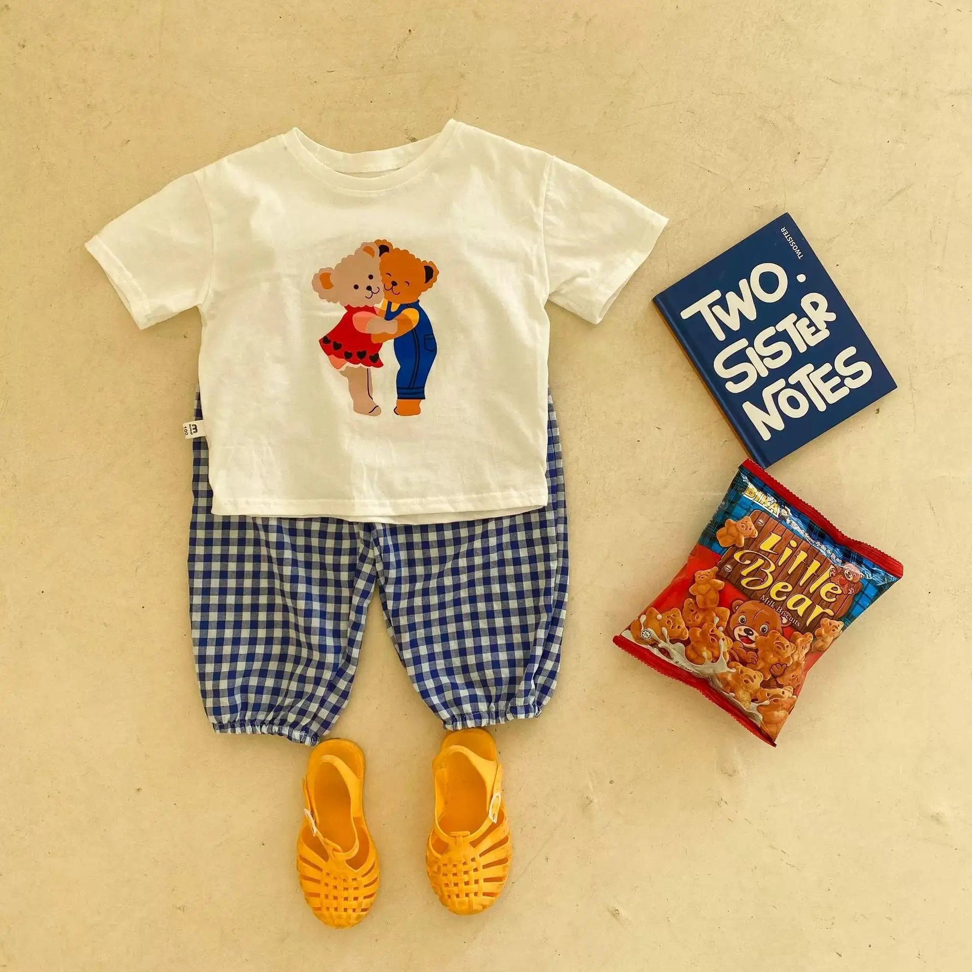 Children's Wear Set Printed Bear Lovely Baby Girl Boy Short Sleeve T-shirt Pants Kids Clothing Summer Casual Outfits 6m-6y Suit